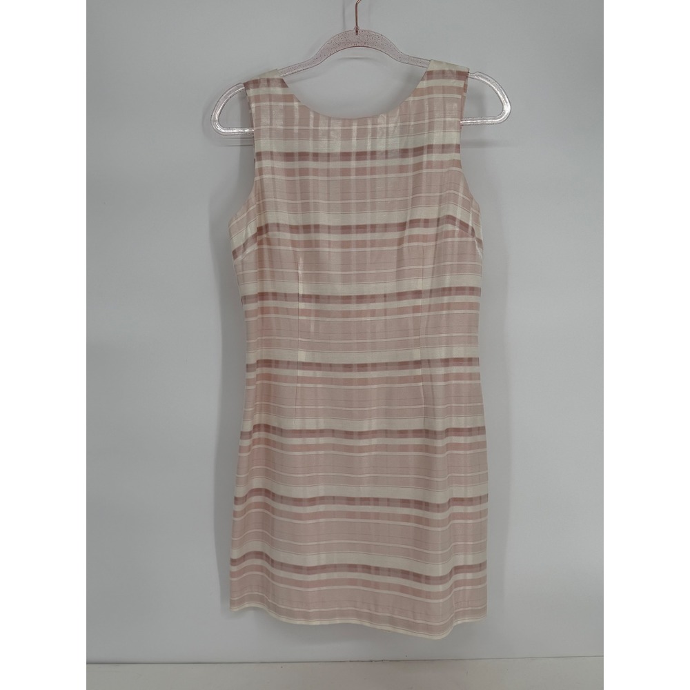 John‎ Roberts Petite Pink Cream Striped Metallic Shift Dress Sleeveless Size 10P